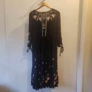 Free People Fable Embroidered V-Neck Midi Dress